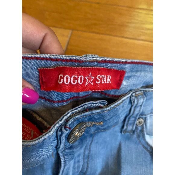 Gogo Star Women's/Juniors light wash cotton distressed skinny Ankle Jeans size 7 - Picture 5 of 9